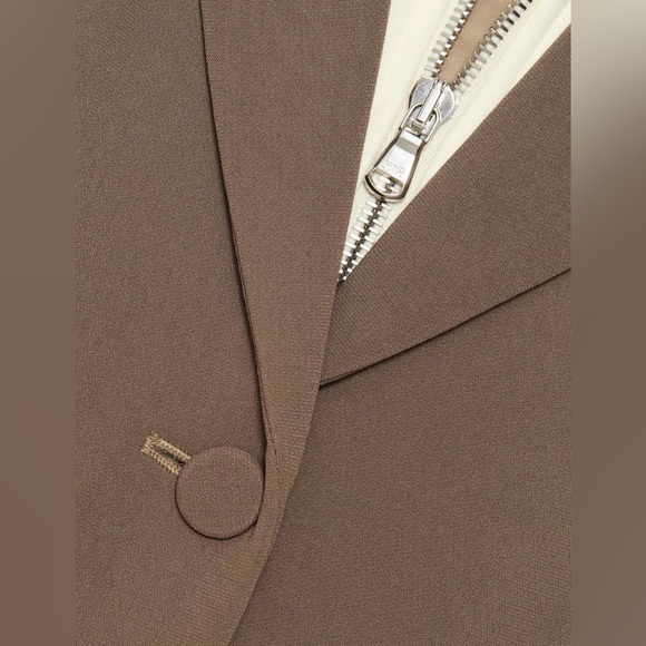 Cinq a Sept Le Petit Khloe Zip-UpBlazer in Taupe and Ivory - Picture 7 of 8